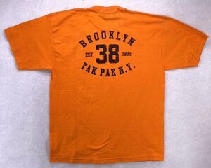 Vintage 90s Yak Pak T Shirt Brooklyn NY Est 1989 Large Made USA Orange Defect